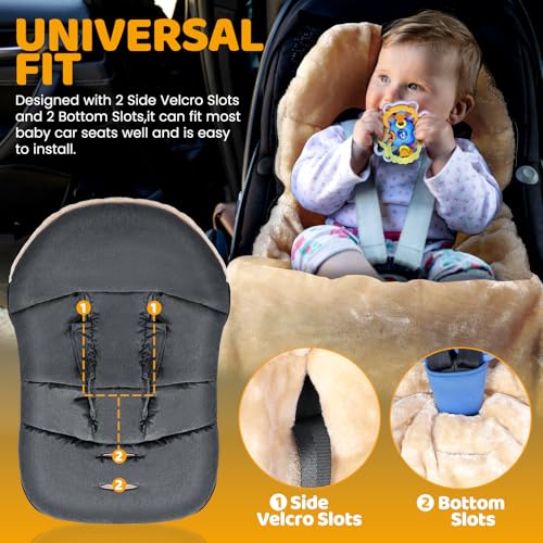 Orzbow Winter Car Seat Cover for Baby, Universal Fit, Berber Fleece, Gray | Car Seat Bunting Bag for Babies with Adjustable Zipper, Removable Car Seat & Stroller Footmuff to be Blanket - color: Faux Sheepskin Lining - Dark Gray