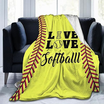 Softball Blanket Live Love Softball Gifts Fleece Comfy Plush Soft Flannel Throw Blanket Couch Sofa Birthday Gifts for Women Men Kids - 40''x50'' - color: Yellow-sb1, size: 50"x40