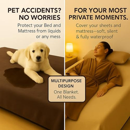 Callarome Waterproof Blanket for Bed & Couch Protection, Brown, 80"x90" - color: Grizzly Brown / Caramel Cappuccino, size: 80x90 inch