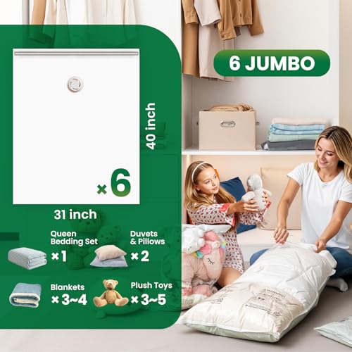 TAILI 6 Pack Vacuum Storage Bags, Jumbo Size (31×40 inch), Cream - size: 6 Jumbo