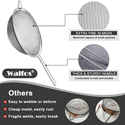 Walfos Fine Mesh Strainer Set of 3, Stainless Steel Wire Strainers for Kitchen, Multipurpose Metal Fine Sieve with Handle, Perfect for Food, Rice, Quinoa, 2.7", 4.6", 7" - size: 2.7", 4.6", 7" (3pcs)