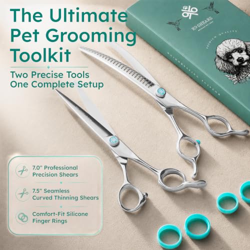 7" Dog Grooming Scissors Set – VG10 Straight & 70% Chunker Shears | Premium VG10 Japanese Steel, Scissors for Dogs & Cats, Razor-Sharp Precision, Lightweight Ergonomic Design - size: 7" Set