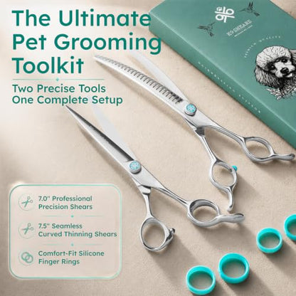 7" Dog Grooming Scissors Set – VG10 Straight & 70% Chunker Shears | Premium VG10 Japanese Steel, Scissors for Dogs & Cats, Razor-Sharp Precision, Lightweight Ergonomic Design - size: 7" Set