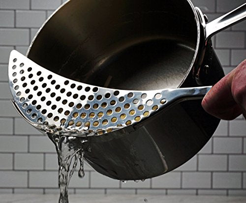 RSVP International Endurance Collection Pierced Crescent Pot Strainer, 14x75x2x75", 18/8 Stainless Steel - size: 14.75x2.75"