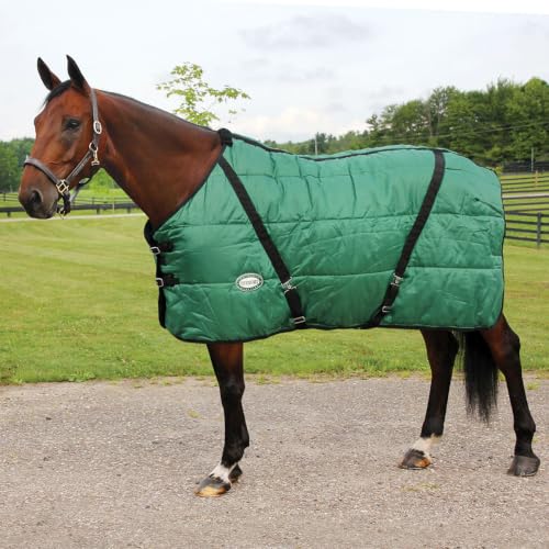 Country Pride Sentinel Channel Quilt Horse Stable Blanket, Midweight Open Front, 420D Nylon Outer Shell, 250g Poly-Fill Insulation, Wither Protection, Adjustable Leg Straps, Bias Surcingle (76, Red) - color: Red, size: 76