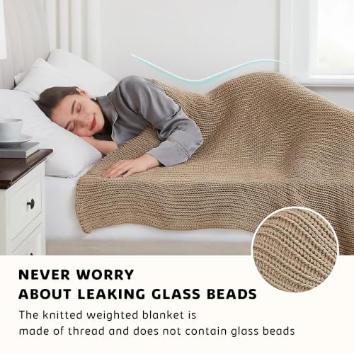 L'AGRATY Knitted Weighted Blanket 48"x72" 15lbs for Adults Cooling - color: Beige, size: 48" x 72" | 15 lbs