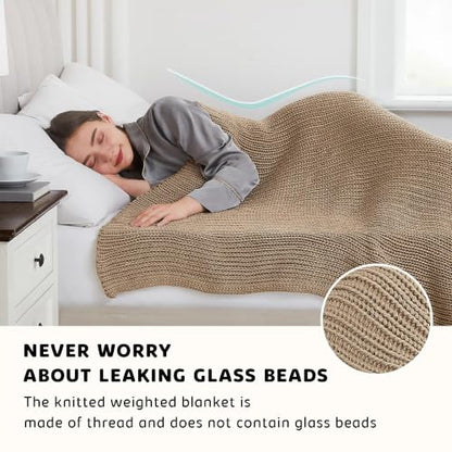 L'AGRATY Knitted Weighted Blanket 50"x60" 7lbs for Adults Cooling - color: Beige, size: 50" x 60" | 7 lbs