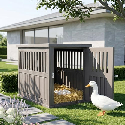 Vixzen Outdoor Duck House, PP Resin Poultry Shelter, Gray - color: Gray, size: 29.7"L x 21.3"W x 25.3"H