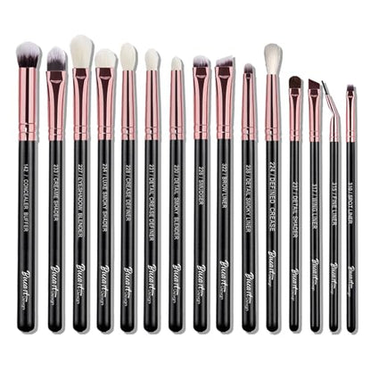 Bueart Design 15Pcs Professional grade Eye Makeup Brushes Set with Real Natural Goat Pony hair,Premium Soft Synthetic Eye shadow brush kit for Eyeshadow Concealer Crease blending Eyebrow, Eyeliner