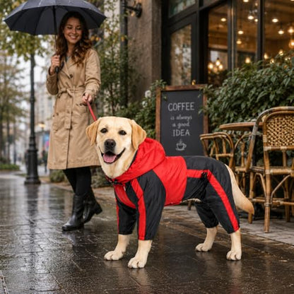 Lovelonglong Dog Hooded Raincoat, Large Dog Rain Jacket Poncho Waterproof Clothes with Hood Breathable 4 Feet Four Legs Rain Coats for Small Medium Large Pet Dogs Red L-XS - color: Red, size: L-XS (Medium Dog ~20lbs)