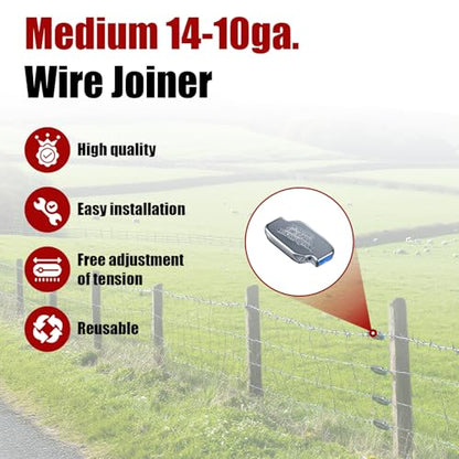 Adjustable Tension Fence Wire Joiner (50 Pack), Fits 14-11 Gauge / 2.0mm-3.25mm Wire, Ceramic Roller Fence Connector for High Tensile & Electric Fencing