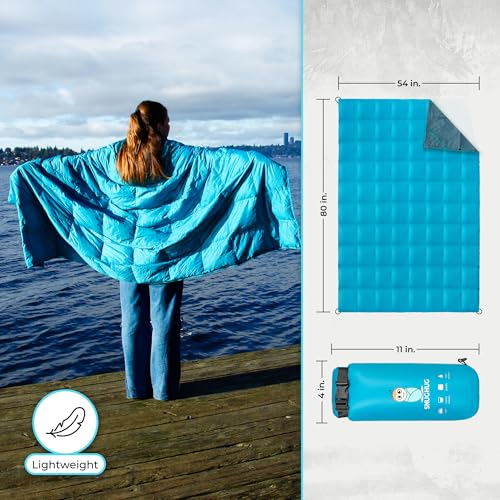 Puffy Blanket for Cold Weather - Down Camping Blanket with Sustainable Insulation, Lightweight & Warm Outdoor Camping Quilt, Water-Resistant, Compact & Packable - color: Baltic