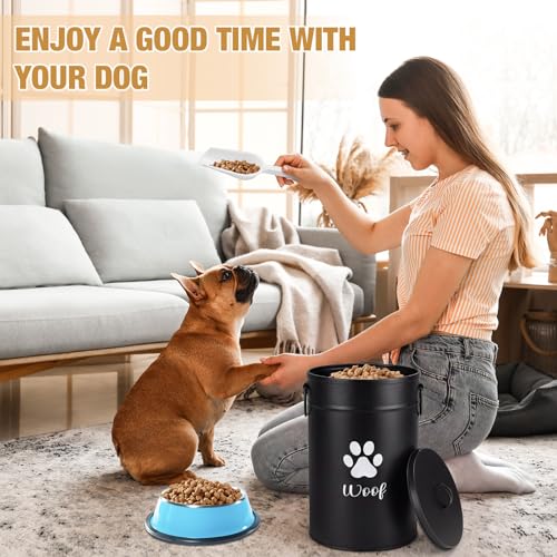 DoubleFill Extra Large 30+14 lb Metal Dog Food Storage Containers, Black - color: Black, size: Extra Large 30+14 lb