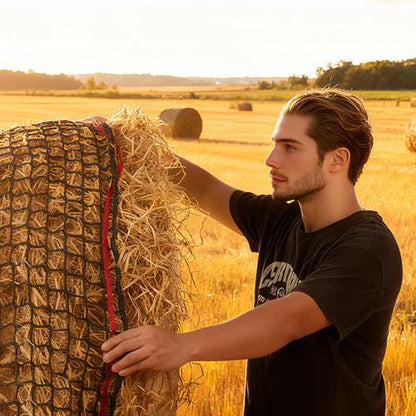 VEVOR Round Bale Hay Net, 4.92 x 4.92 x 4.92 ft, 1.5 inch Holes, PE Material, Knotless Design, with Zip Ties, Needle Shuttle, Repair Twine and Storage Bag, Slow Feeder Round Bale Net for Horses - size: 4.92 x 4.92 x 4.92 ft
