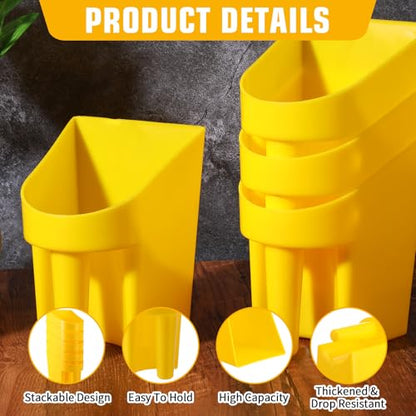 6 Pcs Plastic Enclosed Feed Scoop Heavy Duty Durable Stackable Horse Yellow Feed Scoop for Livestock Animal Ranchers Homesteaders Farmers, 2 Qt