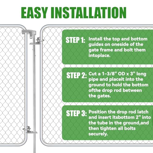 36"Chain Link Drop Rod for Double Gates, Floor Mount Latch for 1-3/8" Frame