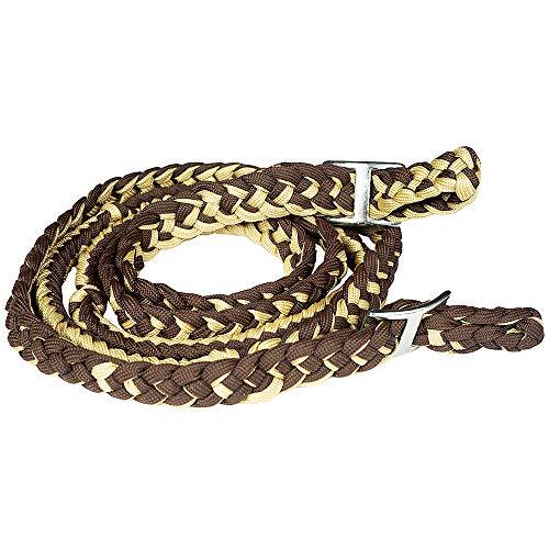 HILASON 1" X 8Ft Braided Poly Barrel Reins Horse Racing Flat Grip Knots - color: Brown Tan