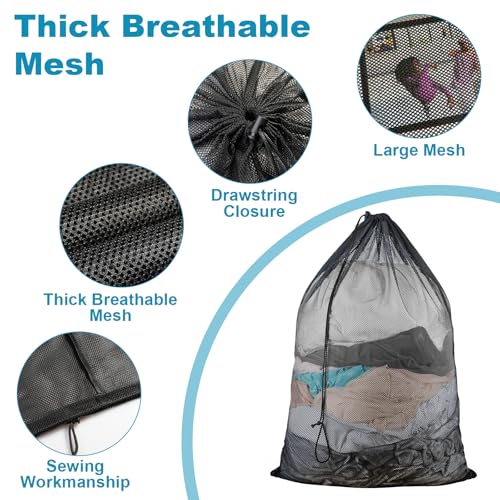 3 Pack Large Mesh Laundry Bag, 24 x 36 Inch Mesh Wash Bag with Drawstring Closure, Delicates Bag for Washing Machine - Perfect for College Dorms, Travel, Laundromats, Apartments (Black)