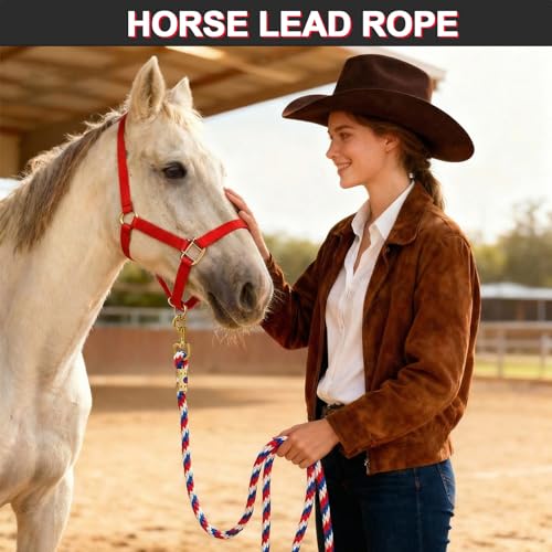 5/8" x 8' Nylon Horse Lead Rope (Red-Blue-White) - color: Red-Blue-White