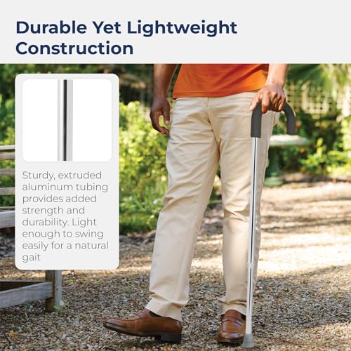 Drive Medical Round Handle Aluminum Walking Cane with Foam Grip, Silver - size: 1 Count (Pack of 1)