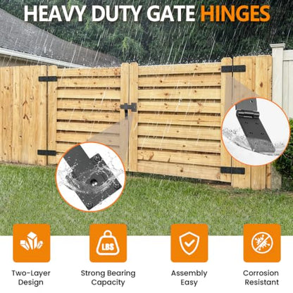 Heavy Duty Gate Hinges and Latch Set 4Pack 270° for Wood Fence