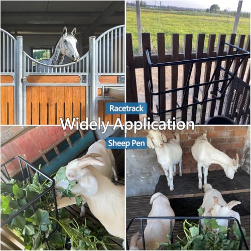 Hay Feeder Goat, 18 Gallon Multiple Sided Goat Hay Rack, Heavy Duty Iron Wall Hay Rack for Sheep with Detachable Grain Tray, Effortless Installation in Farm, Yield