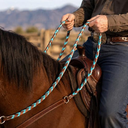 CHALLENGER 8' Horse Western Leather Latigo Laced Barrel Contest Reins 66RT10 - color: Turquoise