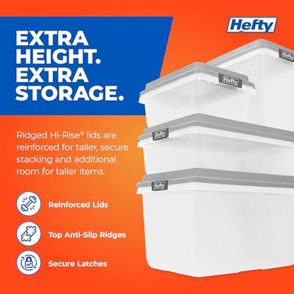 Hefty 32 Qt Hi-Rise Storage Bin with Lid, Stackable Plastic Storage Container, Organizer for Home, Garage & Closet, 6 Pack, Gray - size: 32 QT - 6 Pack