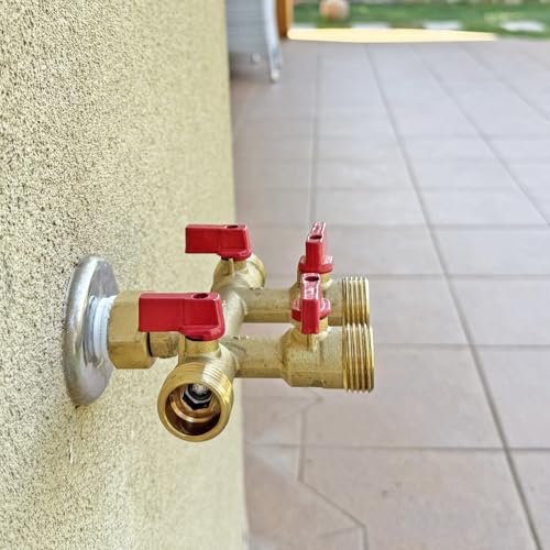 HQMPC Hose Splitter – Heavy-Duty Brass Garden Faucet Connector Garden Hose Splitter 4 Way 3/4" GHT Thread Red Handle - style: 4 Way Hose Splitter