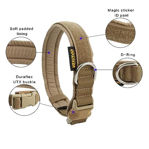 EXCELLENT ELITE SPANKER Tactical Nylon Padded Medium Dog Collar Adjustable - color: Coyote Brown, size: S-(13.2"-17.5")
