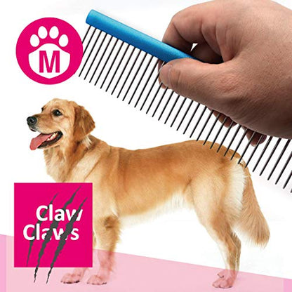 Greyhound Comb with Oval Handle for Dogs and Cats, Removing and Shedding Matted, Tangled Hair, Metal Comb with Stainless Steel Pins, Detangling Grooming Tool (9.8" Blue-20% fine pins) - color: Blue-20% fine pins, size: Medium