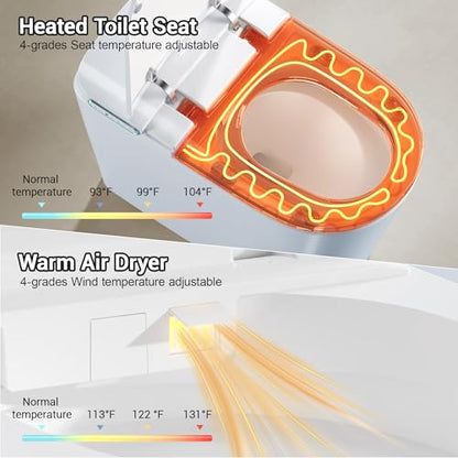Smart Toilet with Bidet Elongated Heated Seat Dual Flush/Seat & Lid | Foot Sensor Electric Modern One Piece Toilet with Warm Water Wash&Air Dry LED Display Siphon Flush 1.28 GPF MAP 1000g - color: Ivory White