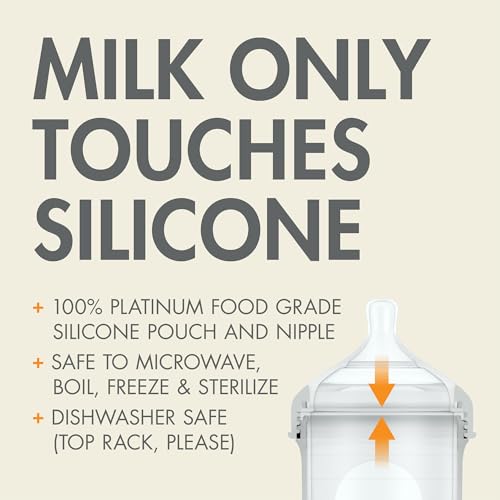Boon Nursh Bottles - Slow Flow - Silicone Baby Bottles Help Ease Colic Symptoms - Formula and Breast Milk Only Touch Platinum Food-Safe Silicone - Gray - 0-3 Months - 3 Count - 4 Ounce - color: Gray, size: 4 Ounce (3 Count)