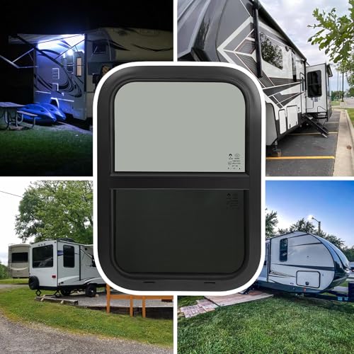 18"W x 30"H RV Windows for Cargo Trailer Camper,Tinted Vertical Sliding | Cargo Utility Trailer Window Replacement w/Screen&Trim Ring,Fit 15/16" or 1-3/8" Thick Wall,Allow Error 1/16,DOT Approved - size: 18"W x 30"H