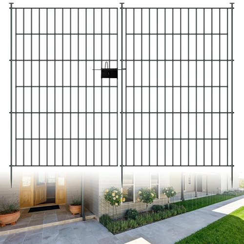 10 Panel No Dig Metal Garden Fence 40"H x 23.6'L Dog Fence Outdoor for Yard | Rustproof welded metal with ground stakes for outdoor yards, patios. Modular design restrains pets, rabbits and small animals - size: 10 Panels-23.6 ft(L) X 40 in(H) with Gate