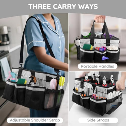 ZKOO Large Cleaning Caddy Bag with Handle, Built-in Sturdy Support Board, Adjustable Shoulder Strap, Multi-compartment Design Cleaning Supply Tote for Cleaners & Housekeepers (White) - color: White