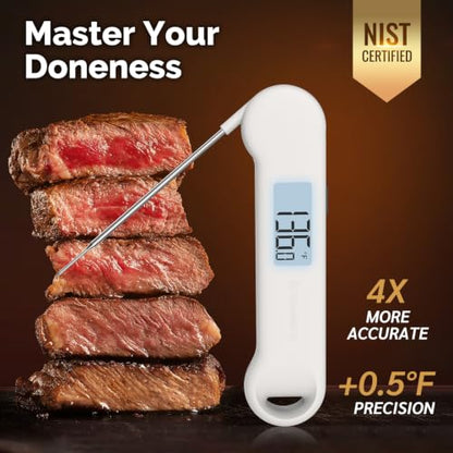 0.5 Sec Instant Read Grill Meat Thermometer Digital Food Cooking BBQ, White - color: White