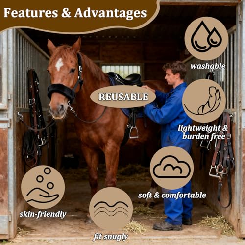 Horse Halter Noseband Cover, Black Noseband Cover for Horse, Bridle Nose Band Padded Replacement Accessories - size: 3 Pcs