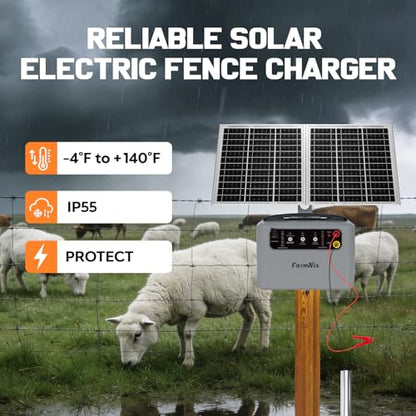 6-12KV Adjustable Output 30 Miles 1.5J Solar Electric Fence Charger | SEF-02, High-Efficiency 15W Solar Panel for Livestock, Farms & Remote Pastures, 12V 7Ah Battery, 24H Uninterrupted Protection - color: Gray