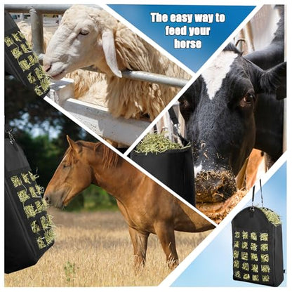 4 Pack Heavy Duty 1200D Slow Feeder Hay Bag with Large Opening for Horse, Goat, Donkeys, 13.78x7.45x18.1 Inch
