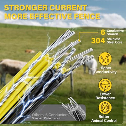 Electric Fence Wire 3500Ft 1067M- 9 Stainless Steel Strands Polywire for Reliable Conductivity - Electric Fence Poly Wire for Portable Livestock Fencing - size: 3500 Feet/1067 Meters(9 Stainless Steel)