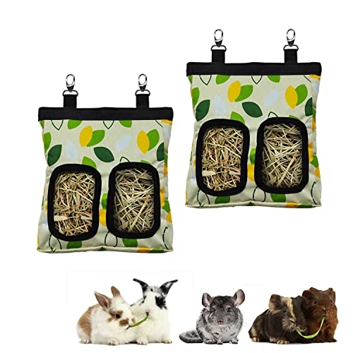 RIOUSSI Guinea Pig Hay Feeder, Hanging Rabbit Hay Feeder Bag. Greenleaf,2Ct - color: GreenleavesX2