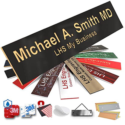 Custom Engraved Office Door Name Plate & Desk Signs, Black, 2x4 - color: B3 - Polished Black & Gold Lettering, size: 2in x 4in (5.1cm x 10.1cm)