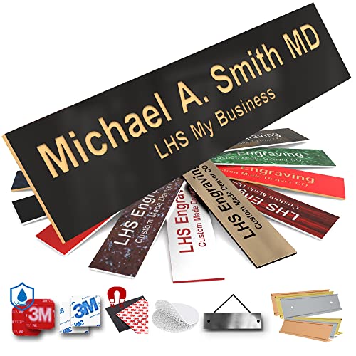 Custom Engraved Office Door Name Plate & Desk Signs, Black, 2x4 - color: B3 - Polished Black & Gold Lettering, size: 2in x 4in (5.1cm x 10.1cm)