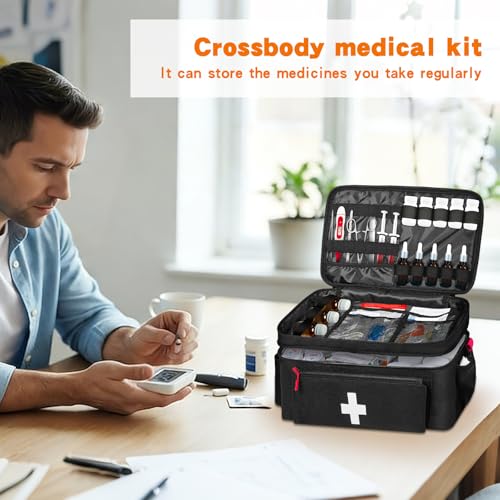 Boczif First Aid Bag Empty, Emergency Kit Bag(black with shoulder strap) - color: black with shoulder strap