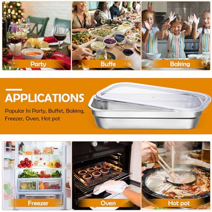 8 Pcs 304 Stainless Steel Food Storage Containers with Lids 1/3 Size Hotel Pan Chicken Food Grade Pans Metal Meal Containers for Restaurant Stackable Kitchen Freezer Buffet(2.5 Inch Deep) - size: 2.5 Inch Deep