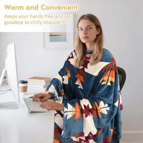 Catalonia Wearable Blanket with Sleeves & Foot Pocket for Adults - color: Southwest Blue, size: Fleece