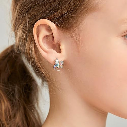 Cat Dinosaur Dragon Horse Stud Earrings for Women,Animal Wolf Sloth Fox LLama Butterfly Earrings Gifts Jewelry - color: Stud Dragon
