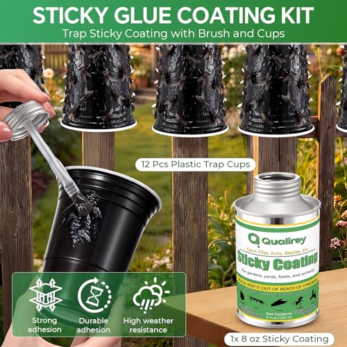 Qualirey Sticky Coating Trap with Brush and 12 Pcs Plastic Cup, Horse Bug - style: Horse Bug