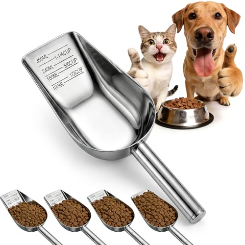 Dog Food Scoop Stainless Steel with Long Handle, Precise Measuring Cups - size: 1.5CUP
